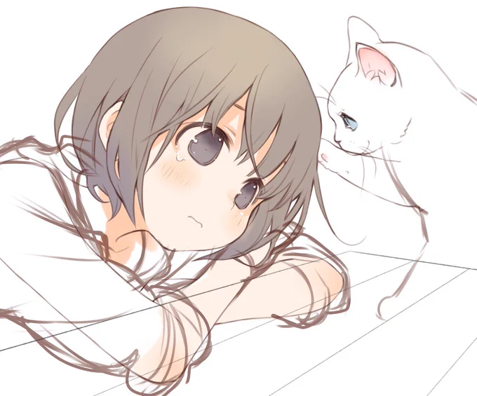 「元気出してにゃ」みたいな絵にしたかったはずなのに、「ここ、枝毛があるにゃ」って感じの絵になってる気がする。。。 