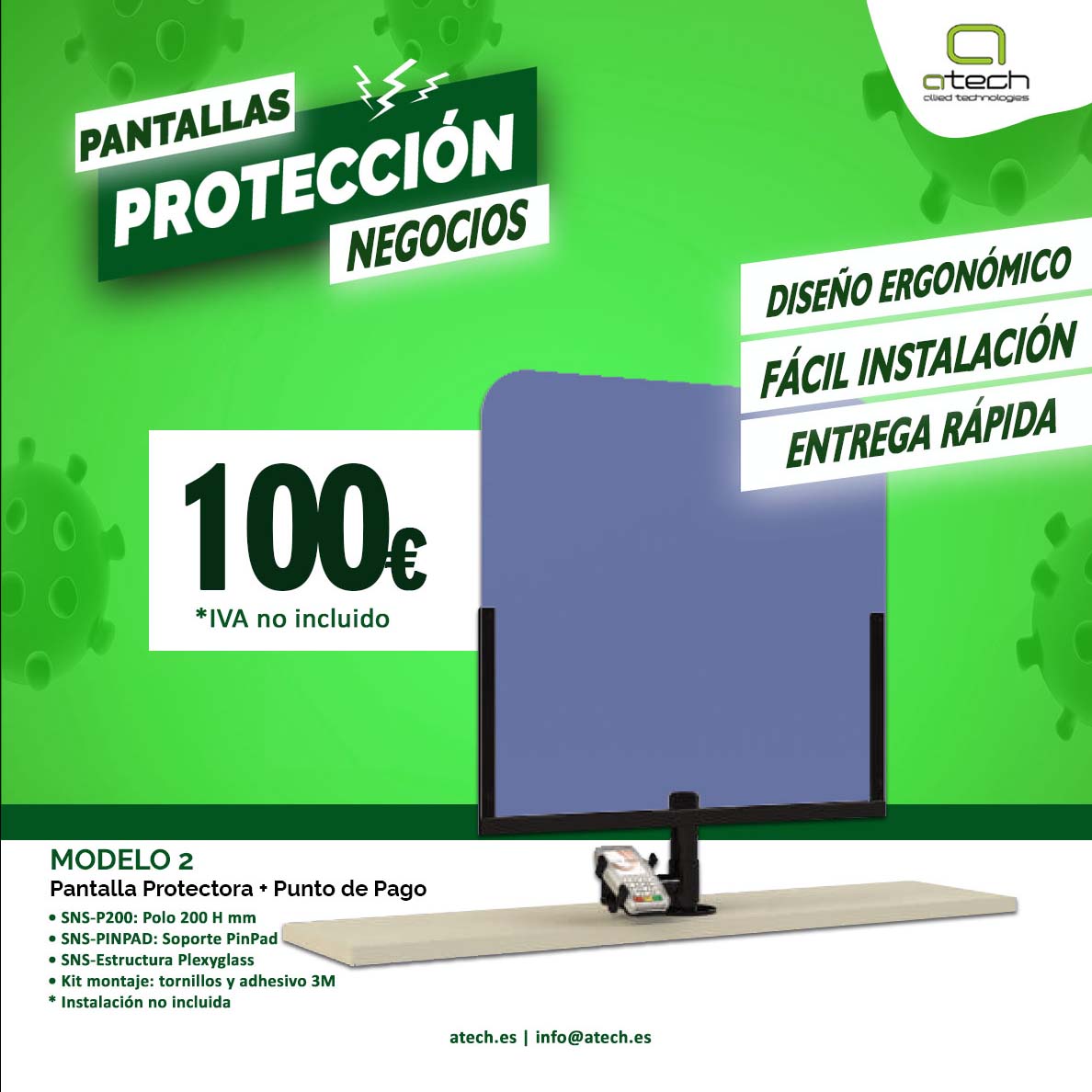Atech_Malaga's tweet photo. 🛡 Si tu establecimiento necesita soluciones de protección anticontagios 🦠, os ofrecemos estas pantallas protectoras  adaptables a todas las necesidades.

📦 Además, nos encargamos de gestionarte un envío rápido con todas las garantías.

👉🏼 https://t.co/rzOiyZojBv https://t.co/IhdtyMlpV6