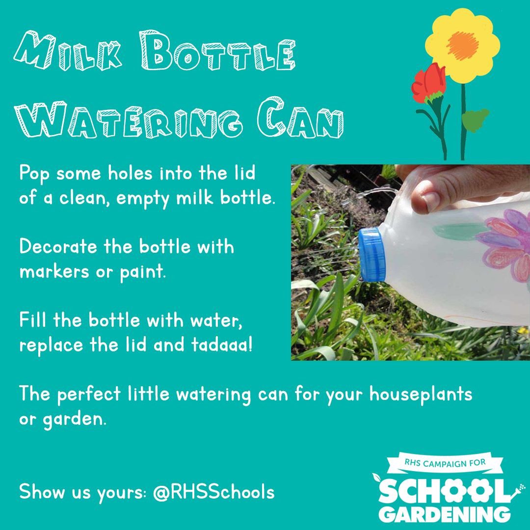 LeafyTrailsFS's tweet image. Wee Ted enjoyed making a milk bottle watering can with thanks to @RHSSchools #recycling #reuse #wateringcan #gardening #flowers