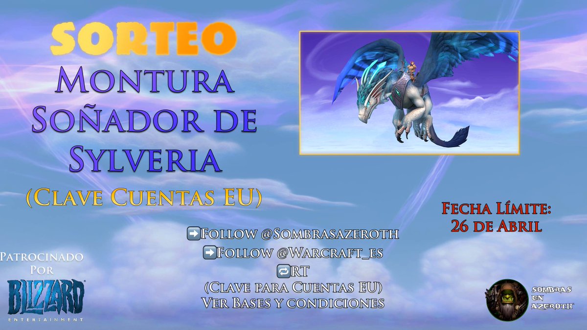 sombrasazeroth's tweet image. 🎁¡Sorteo de una montura Soñador de Sylveria!🎁

¡Patrocinado por Blizzard!

Para participar:

➡️Follow @sombrasazeroth 
➡️Follow @Warcraft_ES 
➡️RT a este tweet

Termina el 26 de Abril

#giveaway #sorteo

Consulta los detalles del sorteo
⬇️⬇️⬇️

sombrasenazeroth.com/2020/04/20/nue…