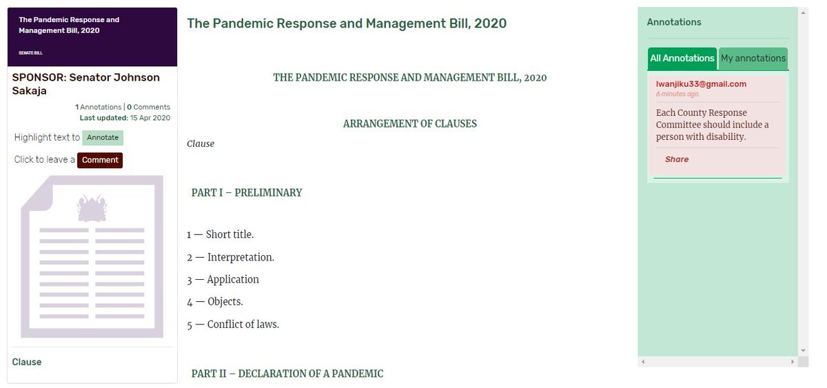 13. The Pandemic Response and Management Bill, 2020 that was drafted by the Senate Ad-hoc Committee on COVID-19 is the latest legislative proposal addressing the crisis. Find a copy of the Bill on Dokeza and share your views today.  https://bit.ly/3exYNeZ 