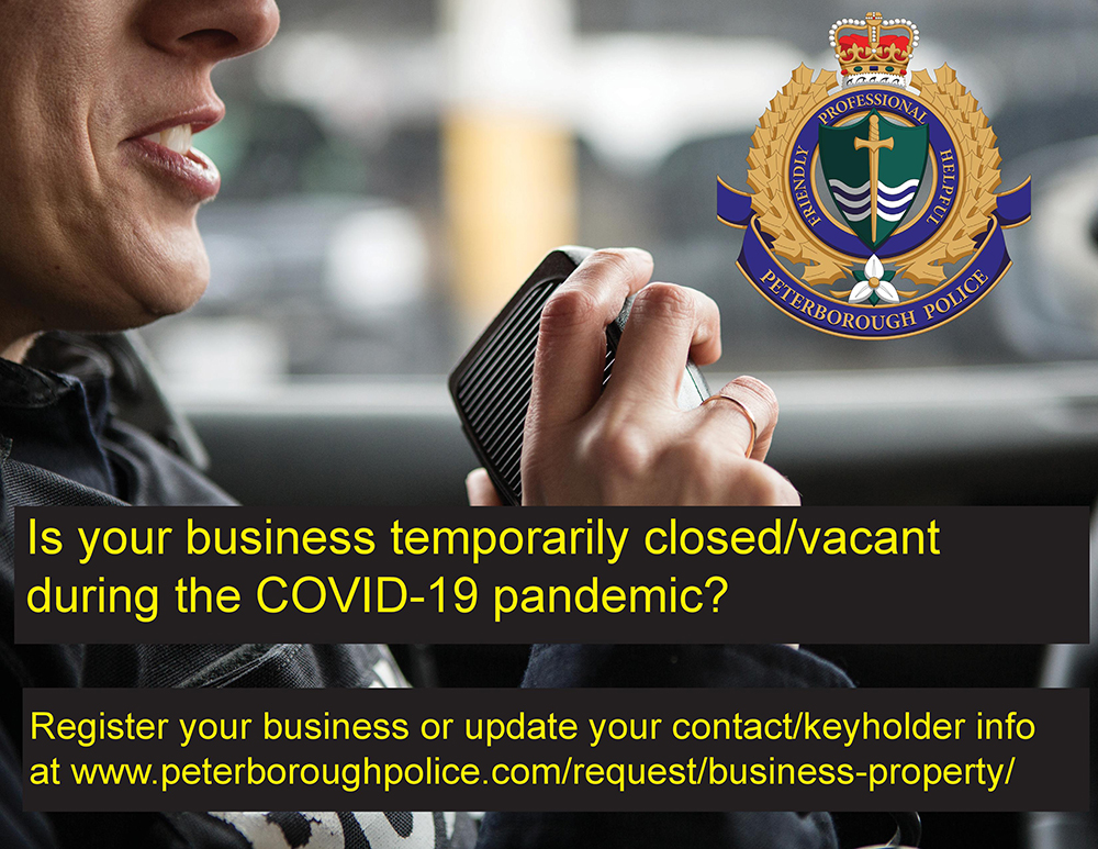 We encourage local businesses to complete our online form to indicate whether their business is currently closed/vacant due to #COVID19 and provide us with updated keyholder/contact info <a href="/PtboEcDev/">Peterborough Economic Development</a> @downtownPtbo <a href="/ptbochamber/">PKChamber</a> <a href="/CityPtbo/">City of Peterborough</a> <a href="/SelwynTownship/">SelwynTownship</a> peterboroughpolice.com/2020/04/monday… -LG