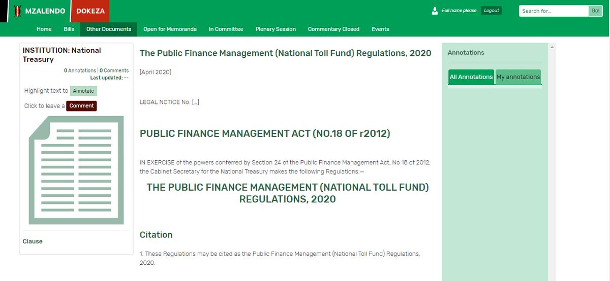 14. You can also find the Public Finance Management (National Toll Fund) Regulations, 2020 on  #Dokeza on this link  https://bit.ly/3cvEpZY . The deadline for submission of views on these regulations is this Friday, April 24th 2020. #PublicParticipationKE