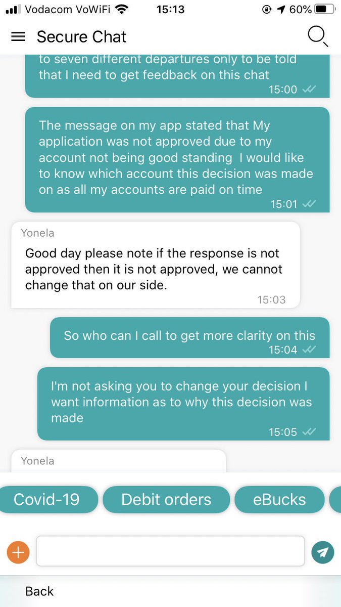 1PACMAN's tweet photo. @FNBSA #Covid19inSA absolutely frustrating trying to get someone to help. Departments transfer you to the chat and the chat just cuts you off https://t.co/MzWhMMCHYx