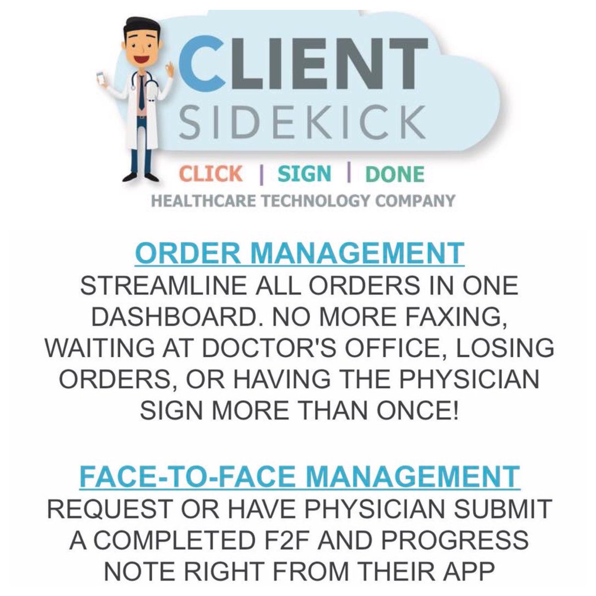 ClientSideKick's tweet image. Many #healthcare provider offices are closed. How is you agency getting orders signed. 

#ClientSideKick allows for #physicians to easily and remotely sign all documents in one place in a simple to use dashboard

ClientSideKick.com

#PhysicianSideKick #HomeHealth #Hospice