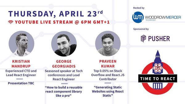 LondonTechRec's tweet photo. Join us on Thursday evening for a STACKED line-up! We'll be discussing "Monoliths or Modules", "Reusable React Component Libraries", and "React Static". #TimeToReact #WoodrowMercerTech #ReactJS https://t.co/kE63r8RbWi https://t.co/7W9AAeBrRL