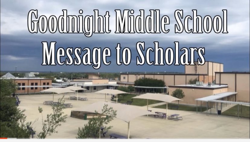 GoodnightSMCISD's tweet photo. Miss you Goodnight Scholars! Check out this 1st video of a 4 part series!    Stay tuned for video 2 released Friday, April 24th! Our teachers enjoyed putting this together for you! #WeAreOGMS  #WeAreFamily https://t.co/3nLlrj13Mx https://t.co/DNcDLKEfpV