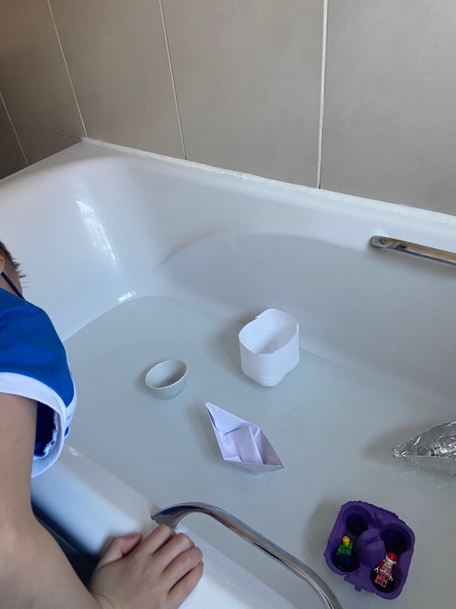 LeannePink3's tweet photo. @Y2CRA Daniel had lots of fun doing he’s boat experiment. Conclusion foil and plastic floated well 😀 https://t.co/tSxRzfXZiP