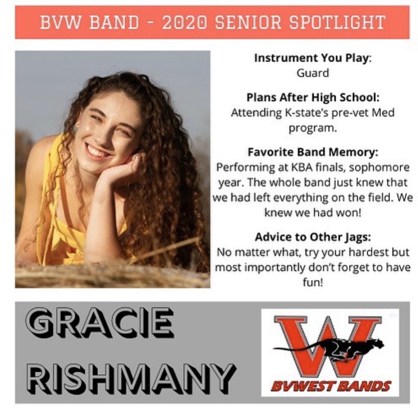 BVW_Band's tweet photo. Our next senior spotlight is Gracie Rishmany, congrats!!���� https://t.co/VheA8YMWpP