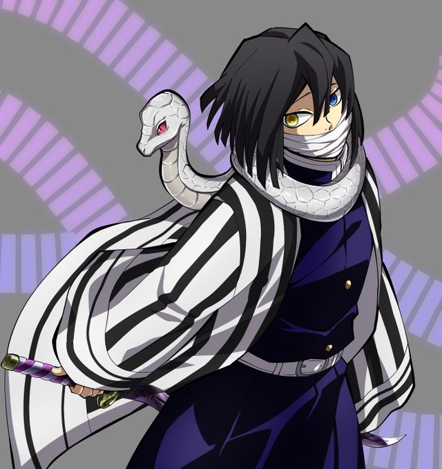 Y6さんがTwitterに投稿した伊黒小芭内(鬼滅の刃)のイラスト。