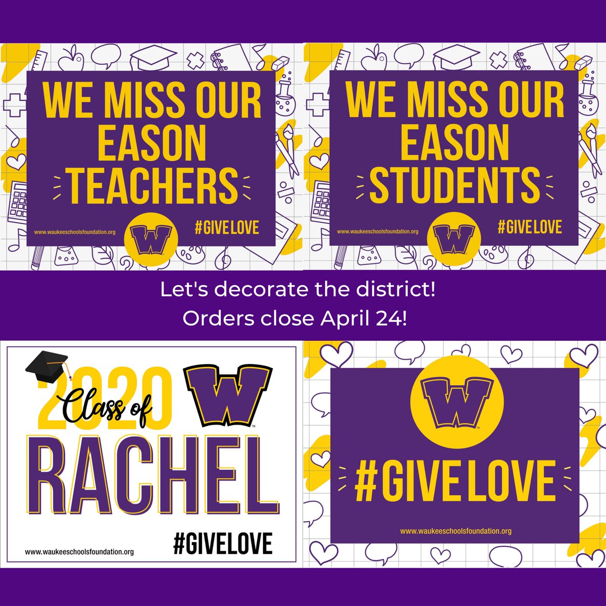 WaukeeFndation's tweet photo. Waukee, you have until Friday to order your yard sign! Pickup will be April 30, details TBA. Order here:  https://t.co/um8oukmzPY https://t.co/HnicO9Gl7e