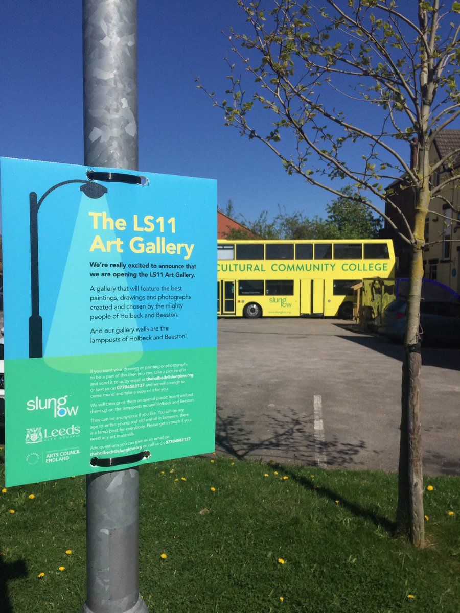 SlungLow's tweet photo. It’s here people of Holbeck and Beeston... get involved! Send your artwork, we’ll get it printed and we’ll exhibit it in the #ls11gallery around the LS11 area. Can’t wait to see what you have for us! https://t.co/9LtxmvKIW6