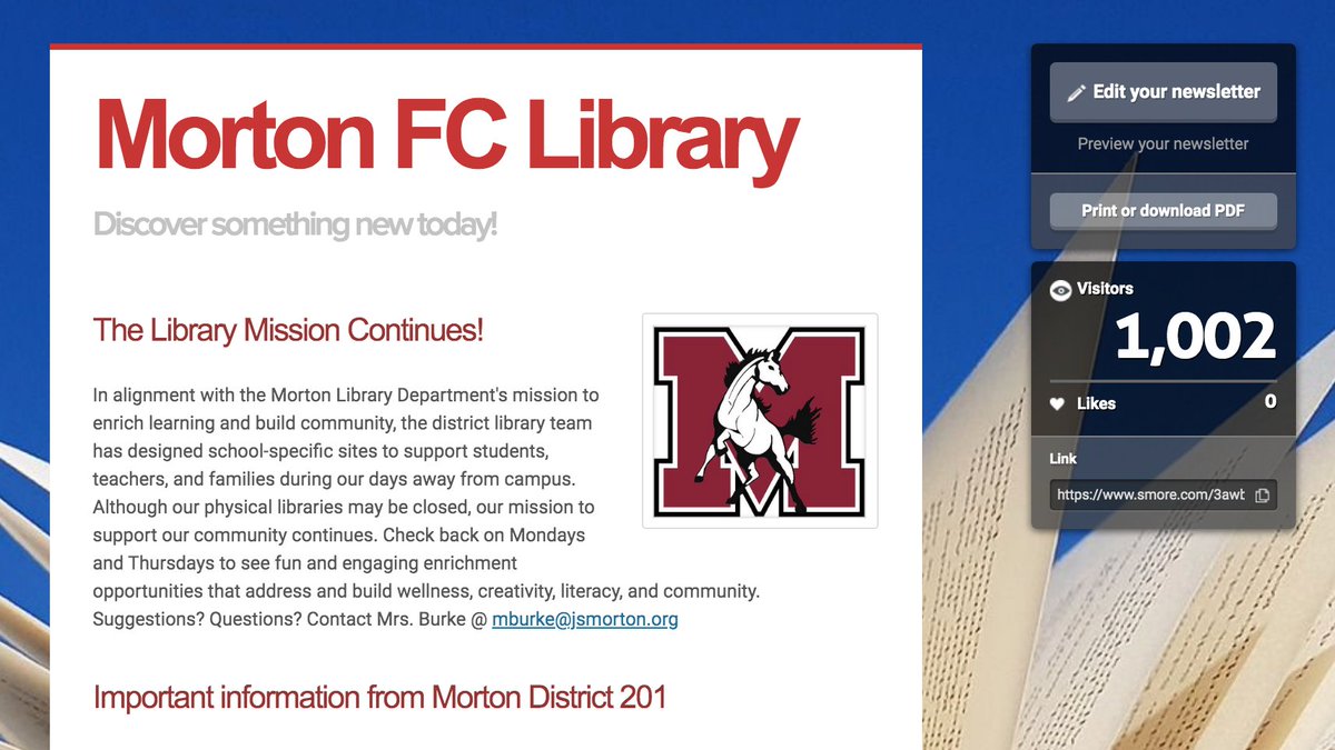 Did it - hit 1000! Gotta live up to my promise &amp; share the hidden chocolate with the family. Thanks for staying connected with the FC Library - this keeps me going. Can't wait to get back and connect in person! smore.com/3awbv #mortonpride