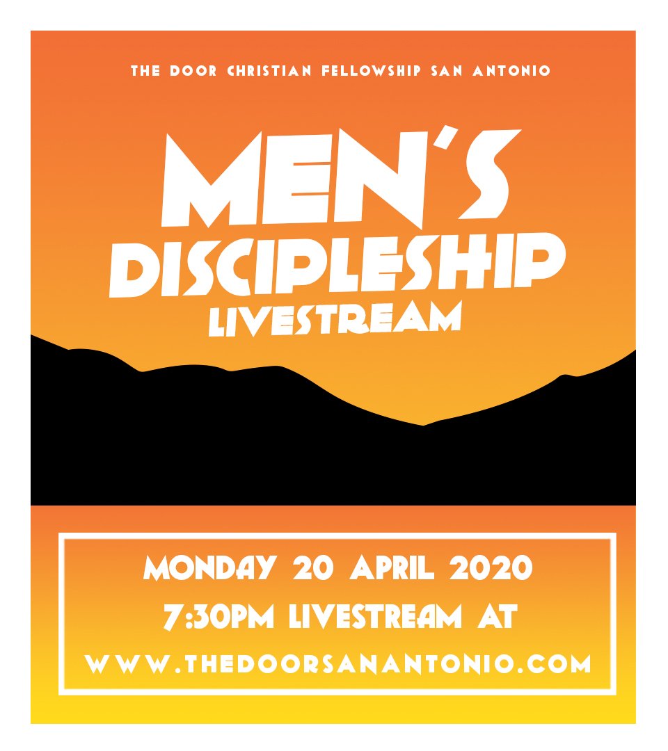 TheDoorCFCSA's tweet photo. Calling all Men, tonight we will be livestreaming a Men's discipleship class at 7:30PM we encourage all the men of the congregation to join in #thedoorcfcsa #cfmpics #mensclass #discipleship https://t.co/CQC1m3sraz