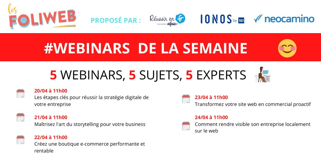 Foliweb's tweet photo. WEBINARS DE LA SEMAINE

Hello ! Après la bonne nouvelle de l'arrivée de IONOS, on vous partage les webinars de la semaine à regarder sans modération😍

RVD sur https://t.co/IUQCVNxert  

#làpourvous #TPE #Foliwebinar  #web #restezchezvous
@ReussirEnFr @AFNIC @ionos_fr @neocamino https://t.co/cZmzjV26Dl
