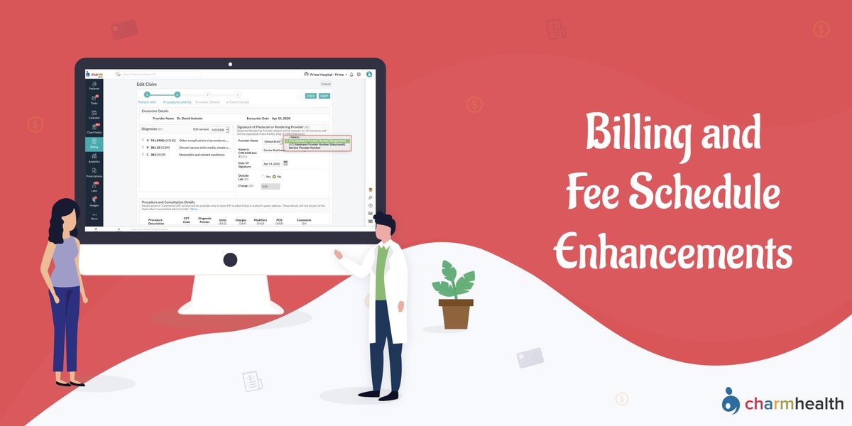 charmhealth's tweet photo. We are excited to announce the few most requested enhancements on Billing and Fee Scheduling modules. Check out for the list - https://t.co/Zbdar23CzO
#BillingandFeeScheduleEnhancements
#Billing #FeeSchedule #ERA #IDQualifier #CMS1500Form
#Whatsnew #ChARMEHR https://t.co/SGqUdpK6c0