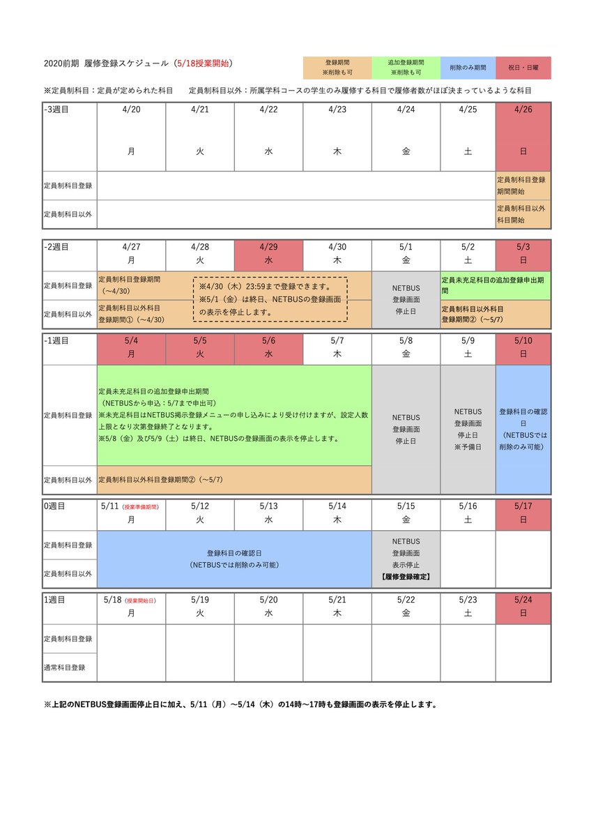 東北芸術工科大学 在学生向けさんのツイート 新入生 在学生のみなさんへ 履修登録スケジュールをネットバスで本日4 に配信しましたので必ず確認ください シラバスは 明日4 21以降に確認できるようになり次第 メールでお知らせします