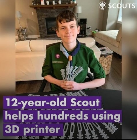 worldscouting's tweet photo. Meet Quinn! This young Scout from Canada has inspired the production of tens of thousands of ear guards for healthcare professionals around the 🌏! 👏

Do you have access to a #3Dprinter? Watch &amp; learn how you can get involved 👩🏽‍⚕️️👨🏼‍⚕️️: https://t.co/8F4WR0o34y

#Scouts #COVID19 https://t.co/yxjCxQHm2V