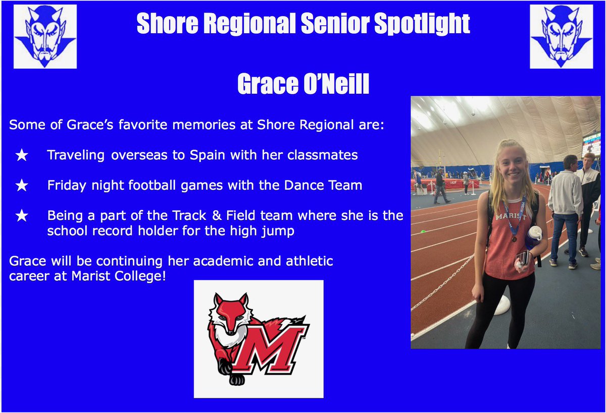ShoreTrackXC's tweet photo. Today is the first day of our Senior Spotlight Series! Today we want to give a shout out and recognize our school record holder in the high jump, Grace O’Neill!! @ShoreAthletics https://t.co/nX2QWx6W5Q