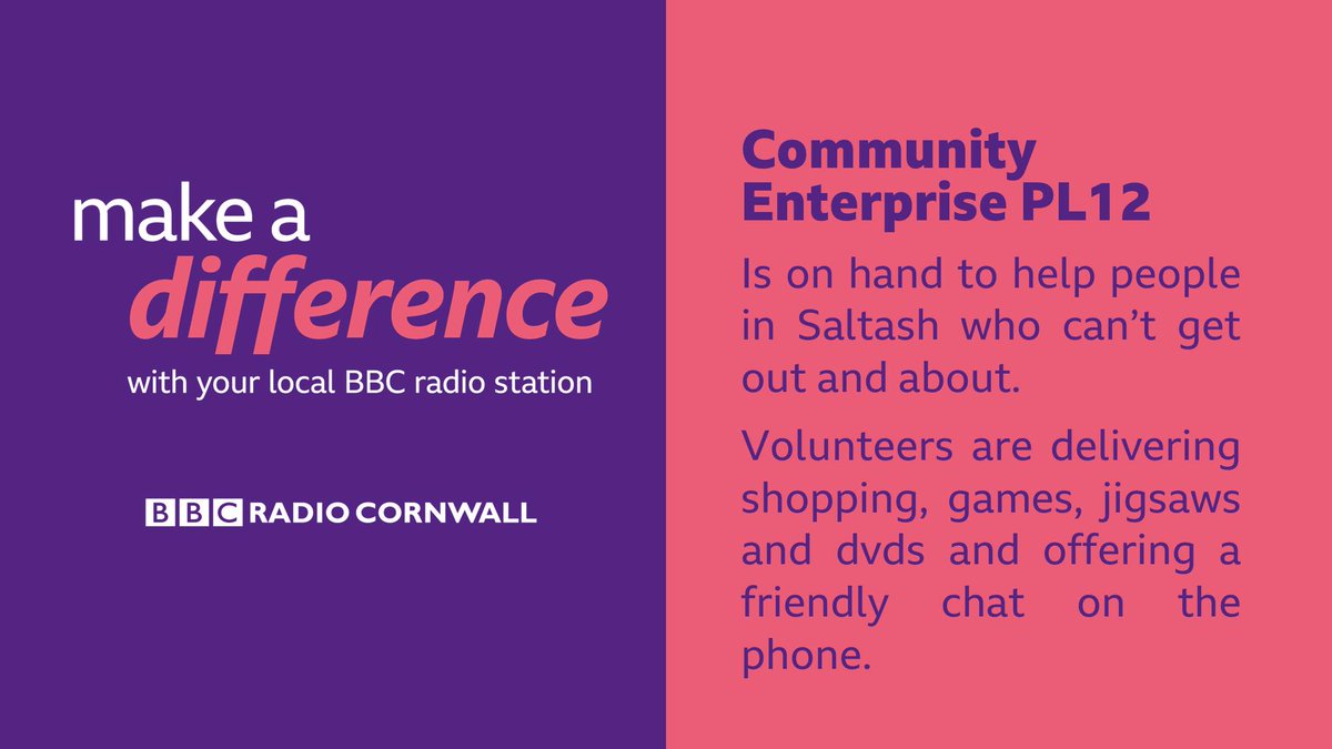Do you know anyone who lives in the  #Saltash area who may need help and support?Community Enterprise PL12 say they're well established with experienced volunteers ready to assist. #BBCMakeADifference