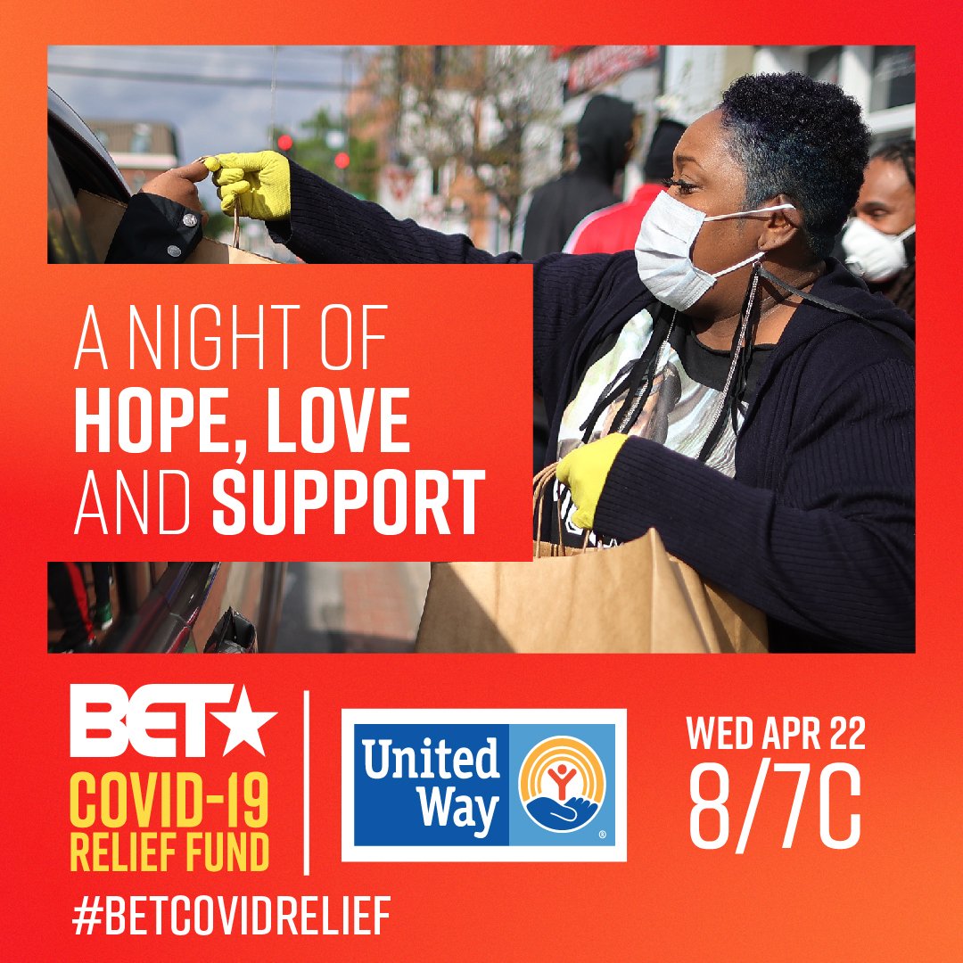 ceartasT's tweet photo. A night of hope, love, and support. Saving Our Selves: A @BET COVID-19 Relief Effort. Wednesday, April 22.  #BETCOVIDRELIEF  @UnitedWay https://t.co/g97odeuWLa https://t.co/J6qaAHgrLe