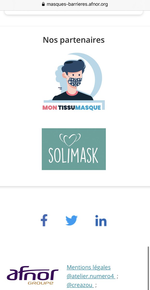 Bonjour ! 
C’est avec beaucoup de joie que nous vous annonçons le soutien de l’AFNOR avec cette belle mise en avant! Merci <a href="/AFNOR/">AFNOR</a> ☀️🧵😷❤️
#SolidariteCOVID19 #masquespourtous #COVID19  <a href="/CNEWS/">CNEWS</a> <a href="/BFMTV/">BFM</a> <a href="/RTLFrance/">RTL France</a> <a href="/franceinfo/">franceinfo</a> <a href="/airfrance/">Air France</a> <a href="/AFnewsroom/">Air France Newsroom</a> <a href="/Europe1/">Europe 1</a> <a href="/LesEchos/">Les Echos</a> <a href="/Midilibre/">Midi Libre</a>