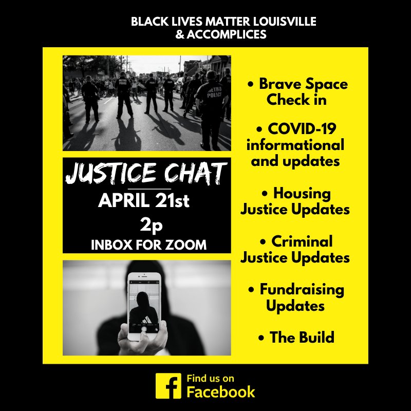 BLMLouisville's tweet photo. Join us for one of the first #JusticeChat We know this time is a bit different from others but we want our folks to have space to discuss and find solutions to the most inquired in Louisville and Kentucky.
Black only space. Inbox for the Zoom info.
#BlackLivesMatter https://t.co/vIJGEpGCGN
