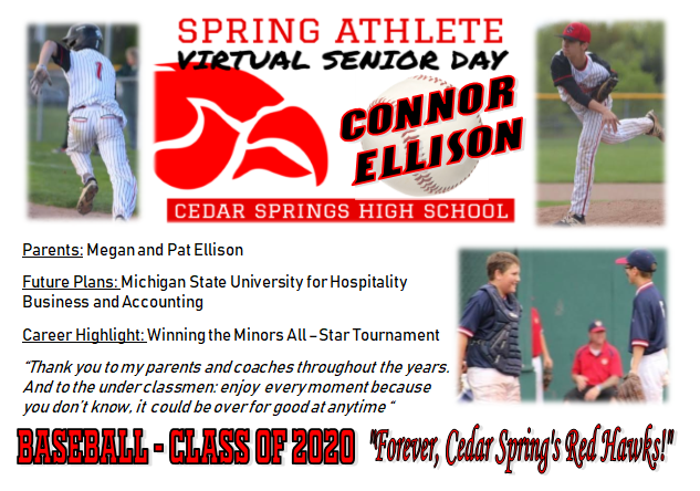 cedar_athletics's tweet photo. Virtual Senior Days have begun, this week will focus on our Class of 2020 Baseball Players, one each day! #mhsaa #seniors2020 #SeniorSpotlight #cedarstrong https://t.co/SrbOLtvRdZ