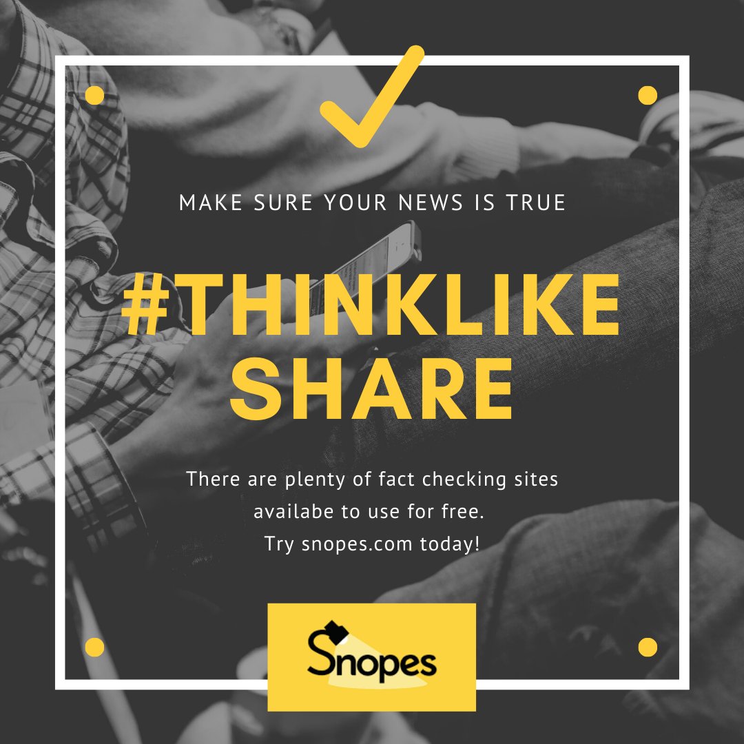 KillianMoore7's tweet image. If you're not sure the news you're seeing is true, you can try running it through a fact checking site like Snopes or check Politico to see what they've confirmed or debunked. #ThinkLikeShare #Mimspr #FactCheck