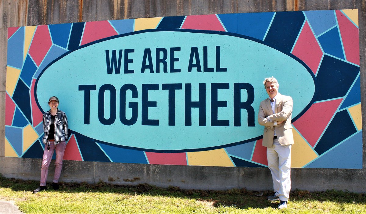 BrookhavenGaGov's tweet photo. Start your week with this great news: Artist @AlisonHamilArt finished the "We are all together" mural on Peachtree RD near City Hall. Read about the inspiration behind this mural, we promise it worth your time: https://t.co/fjLg75rLQH https://t.co/cl7DwbtXiV