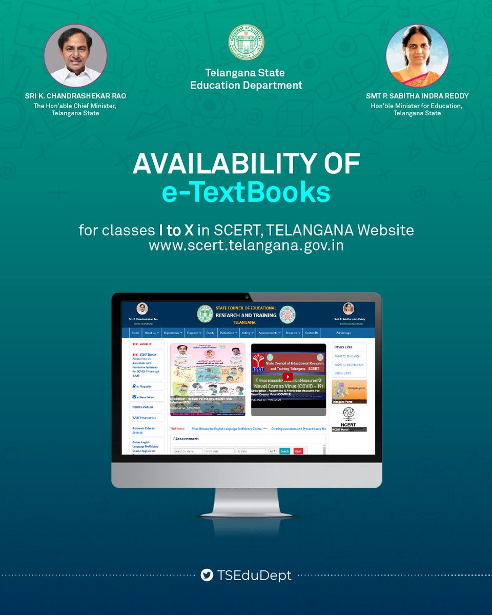 Telangana State Education Department (@tsedudept) on Twitter photo Telangana Education department takes education to the doorstep by introducing digital lessons on <a href="/TSATnetwork/">T-SAT Network</a> channel and App and also on SCERT website. Suggestions are most welcome!
- Chitra Ramchandran IAS, Special Chief Secretary to Government, Education Department. Telangana Education department takes education to the doorstep by introducing digital lessons on <a href="/TSATnetwork/">T-SAT Network</a> channel and App and also on SCERT website. Suggestions are most welcome!
- Chitra Ramchandran IAS, Special Chief Secretary to Government, Education Department.