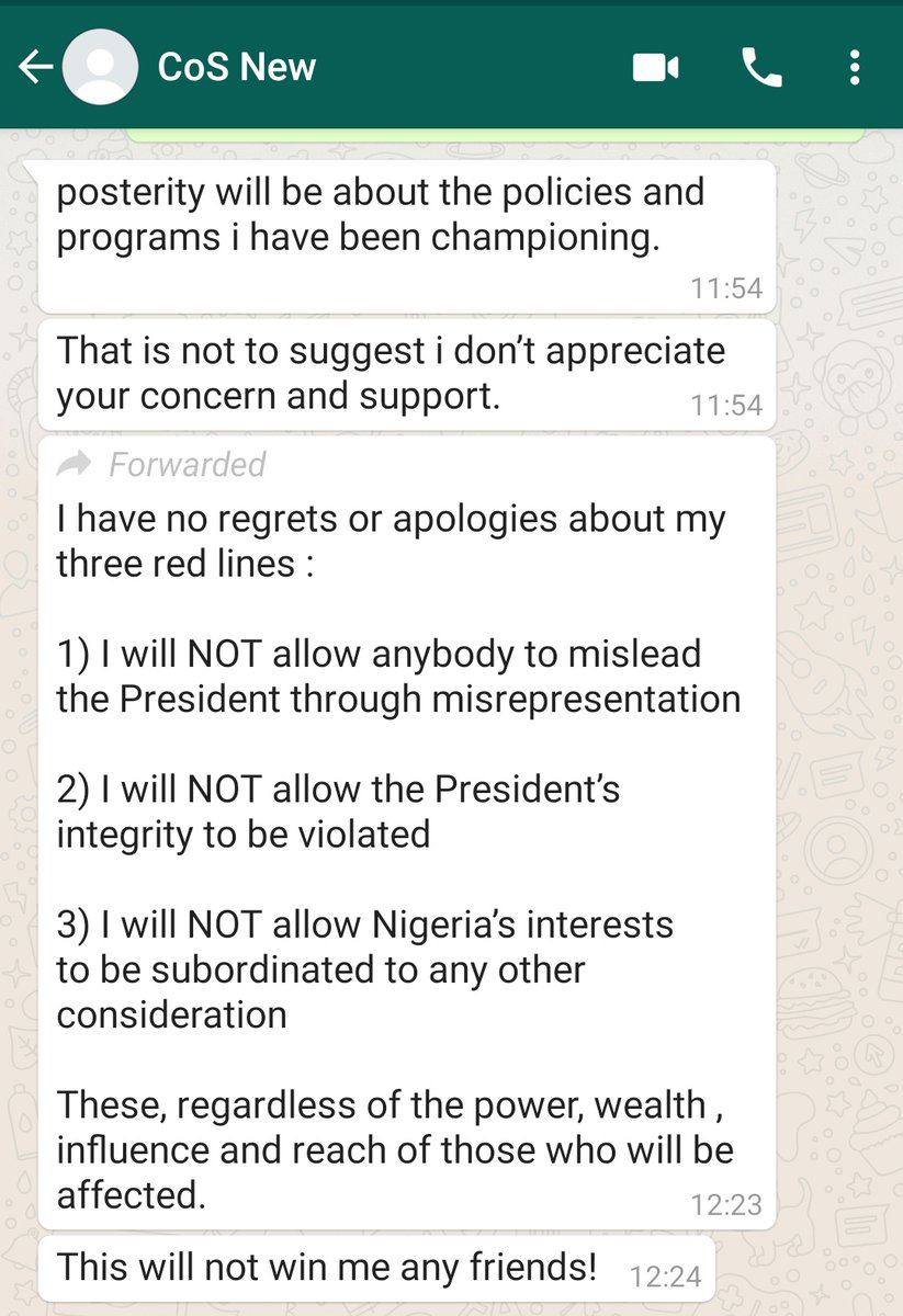 I have been going through email and WhatsApp exchanges with Mallam Abba Kyari. I will share a few that answer some of the concerns raised here and that further illuminate his attitude to clearly orchestrated demonisation campaign that still lingers. Thread