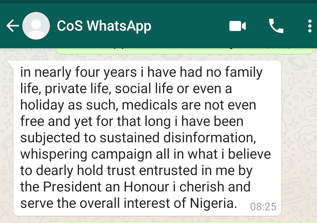 I have been going through email and WhatsApp exchanges with Mallam Abba Kyari. I will share a few that answer some of the concerns raised here and that further illuminate his attitude to clearly orchestrated demonisation campaign that still lingers. Thread