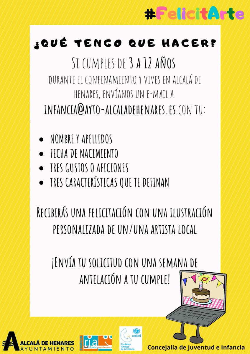 AytoAlcalaH's tweet photo. 🎂 Más de 300 niños y niñas han recibido ya su felicitación especial y personalizada por su cumpleaños gracias a la campaña #FelicitArte
#EsteVirusLoParamosUnidos
➕ info 👉 https://t.co/7mPpHJ0z2Z https://t.co/eboJ9neKn6