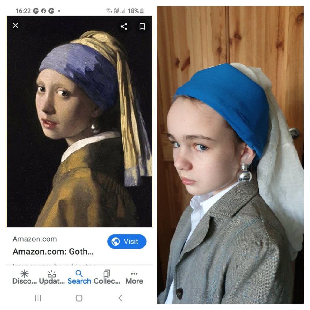 Lois from 7MBO recreates the famous Girl with the Pearl Earring with her parents. Good family fun during lockdown <a href="/GettyMuseum/">Getty</a> <a href="/TrinityHighMcr/">Trinity High</a>