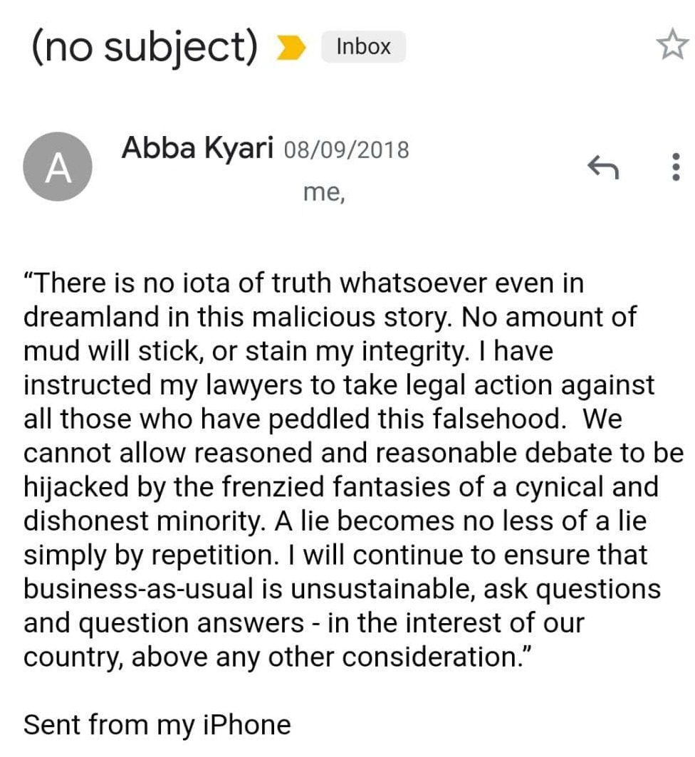 I have been going through email and WhatsApp exchanges with Mallam Abba Kyari. I will share a few that answer some of the concerns raised here and that further illuminate his attitude to clearly orchestrated demonisation campaign that still lingers. Thread