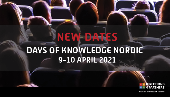 We cannot deny the impact #COVID19 has, and the health and safety of our conference attendees is our priority. That’s why we have decided to postpone Days of Knowledge Nordic until 9-10 April 2021. Thank you for your patience and understanding in this unusual situation.