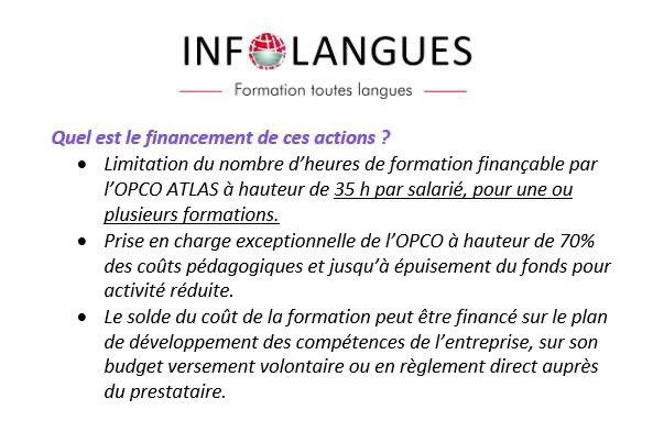 infolangues's tweet photo. Vous travaillez dans le numérique, l’ingénierie, le conseil ou l’événement ? Votre activité a baissé depuis le confinement ? Votre OPCO pourrait financer vos formations linguistiques... #JeMeFormeChezMoi #English #langues #formationprofessionnel #anglais #COVID19 #coronavirus https://t.co/QRVCHzRB45