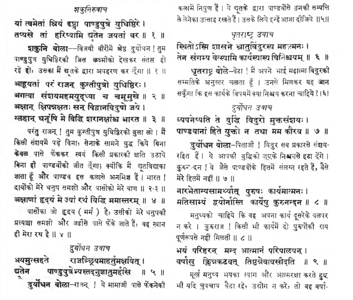 Now, what happened after that? Duryodhana meets with Shakuni and Dhritrashtra to hold dice game.Gita Press Edition