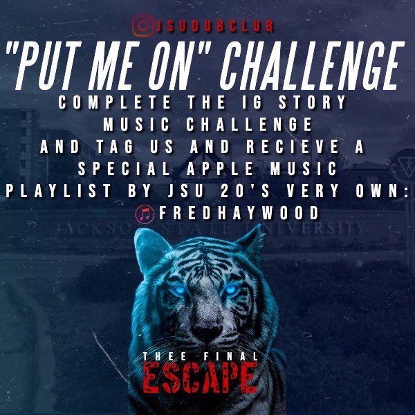 JSUSGA's tweet photo. Day One of #THEEFINALESCAPE 🤫🐅 #JSU20 https://t.co/mmVTj5mxpV