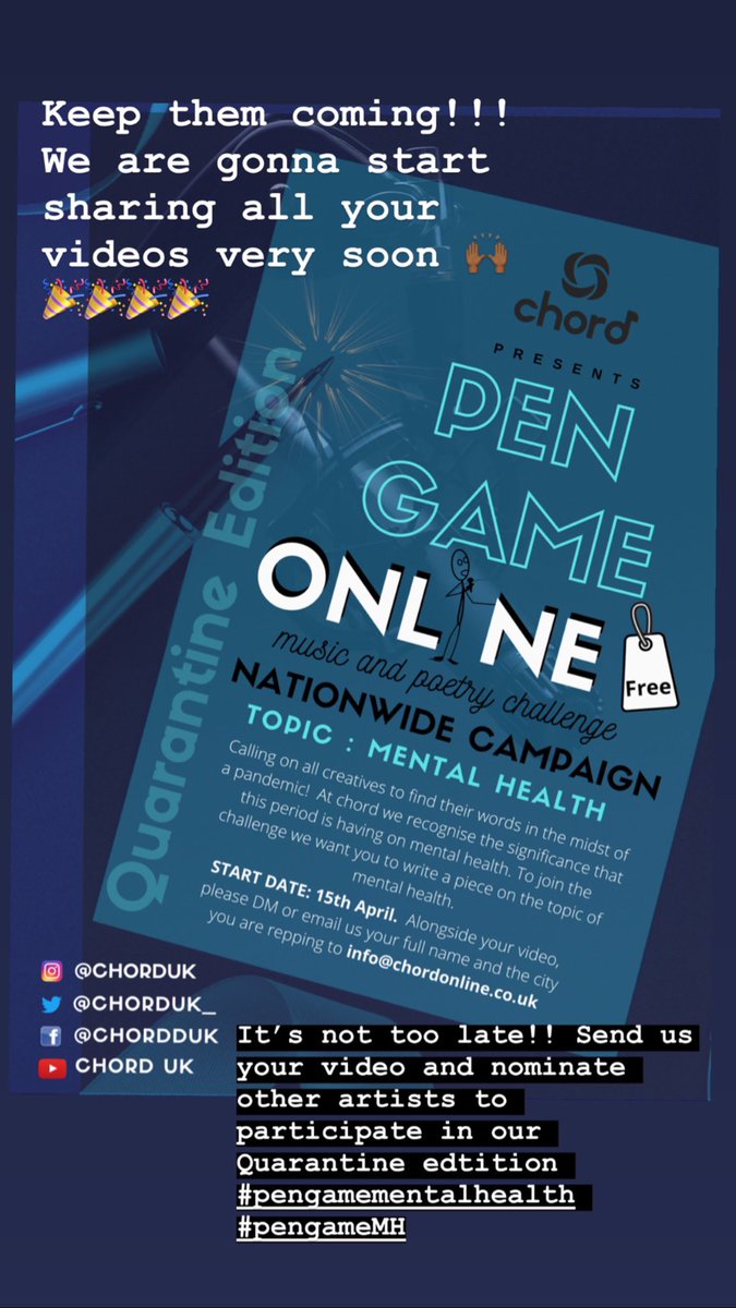 ChordUk_'s tweet photo. We are still accepting videos and we’ll be posting them very soon!! Get involved! Take on the challenge #pengamementalhealth #pengameMH https://t.co/oDSSDezHsJ