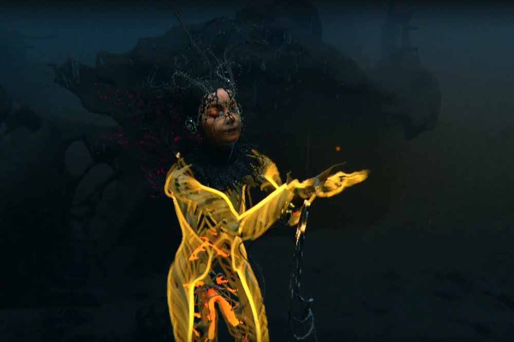 Notget [Virtual Reality] (2016)The first version of the video is a virtual reality video which shows an avatar of Björk singing while surrounded by various strings and lights, eventually growing larger. The completed version later won the 2017 Cannes Lion for Digital Craft.
