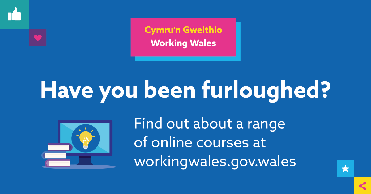 WorkingWales's tweet photo. Have you been furloughed?

Visit https://t.co/rtsUEeEs69 to find out about a range of online courses to help you to ➡

✔ Keep your skills up-to-date
✔ Support your wellbeing 
✔ Learn something new https://t.co/uEYywtr77R
