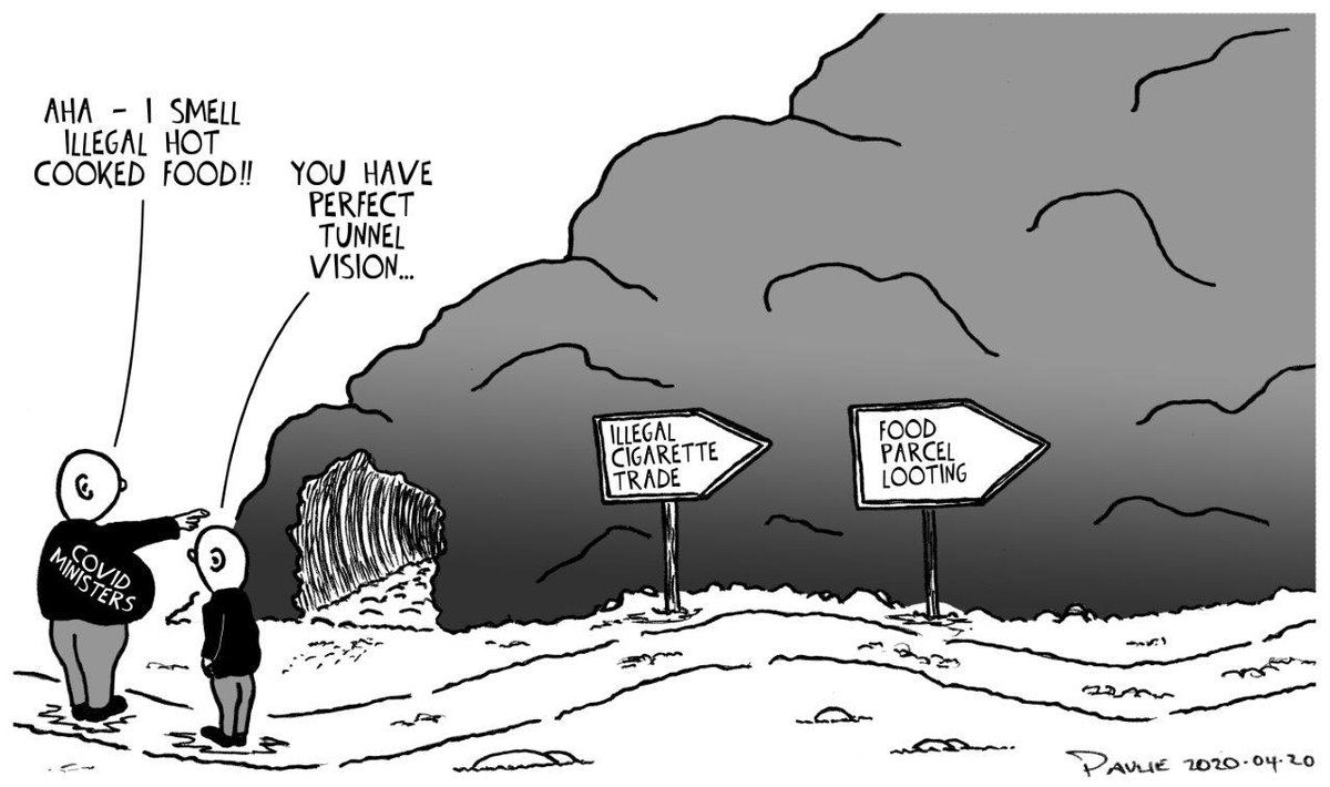 PaulieCartoons's tweet photo. Shutdown Day 25: Tunnel vision
#LockdownSA #COVID19SouthAfrica #cookedhotfood #cartoon https://t.co/cfZLWye3FJ