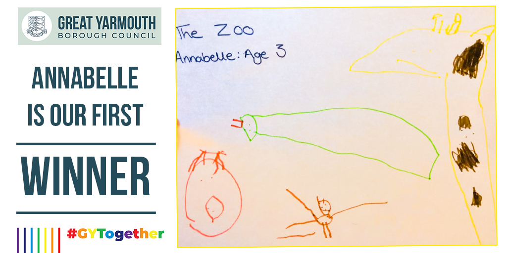 greatyarmouthbc's tweet photo. And the winner of the 1st week of our #GYTogether kids competition, whose drawing was chosen by the Mayor, is Annabelle, 3. She's won chocolate plus a book token! We're now into a new week of #GYTogether with an exciting new theme. Discover more at https://t.co/xQZSHu3AUzπ https://t.co/9ZA41trGpA