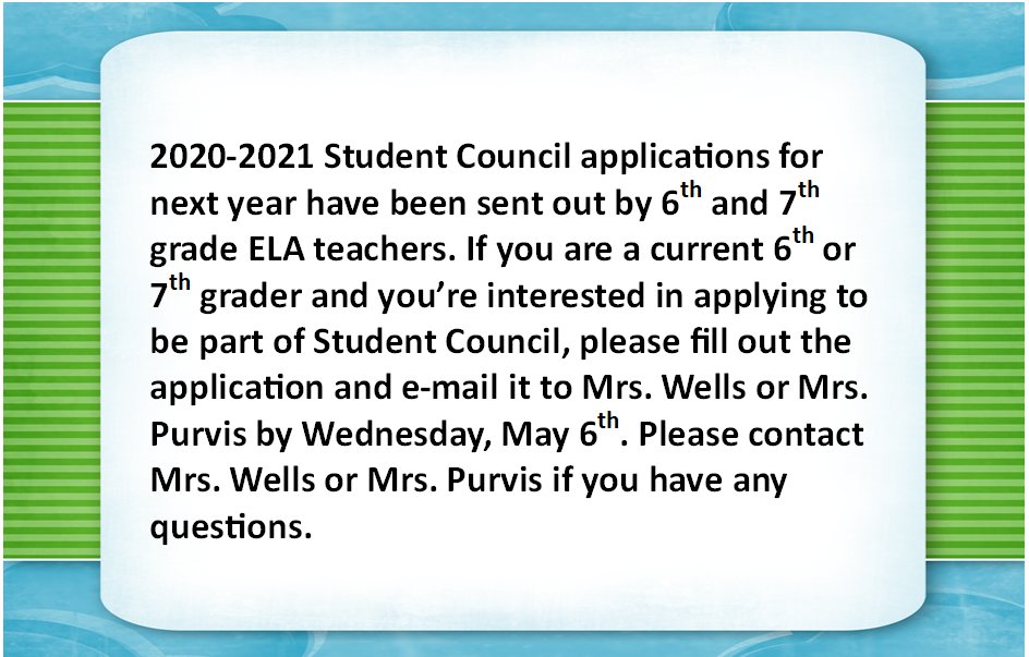PkmsStuco's tweet photo. @PaulKinderMS Are you interested in being a part of the 2020-2021 Student Council for next year? We want you and all of your ideas! See below for more information! #greathappenshere https://t.co/SzhTzD5ODo
