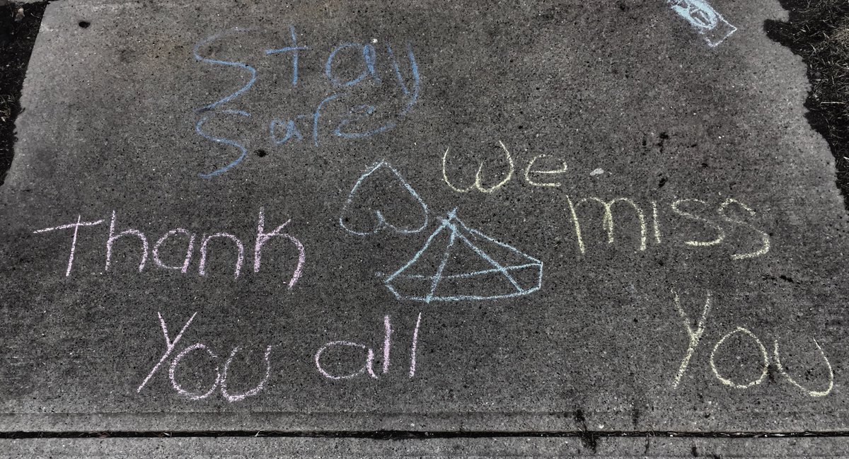 StPatrick_CCSD's tweet photo. @StPatrick_CCSD staff returned to find this on our front sidewalk this morning. Warmed our hearts! We miss you all too. Thank you very much for the amazing message. @CCSD_edu #Ibelieveincatholiced https://t.co/x6HyKT0t7O