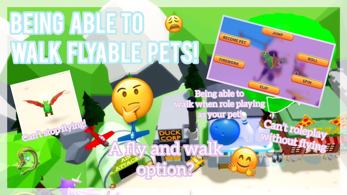 ClubRobloxNews's tweet photo. Being Able to Have a Fly &amp; Walk Option for Flyable Pets? 🤔
This would be very useful as it would be easier to roleplay without having to fly all the time. Some examples of animals this affects are- Bats, Phoenix’, Dragons and Unicorns. https://t.co/WuopMNWgui