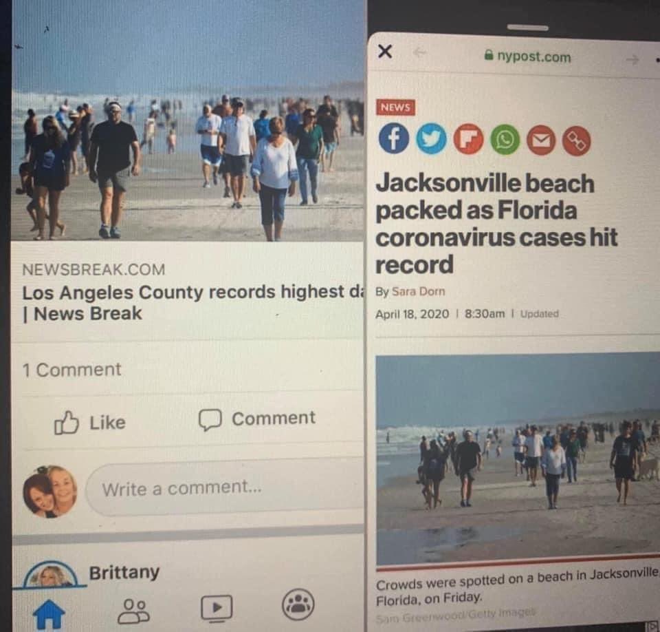 truth2action's tweet image. Wow!!! What are the odds? The same exact people in the same exact clothes in the same exact poses are on beaches on the same day 2000+ miles apart.  Please, feed us some more lies #fakenews media!!!!