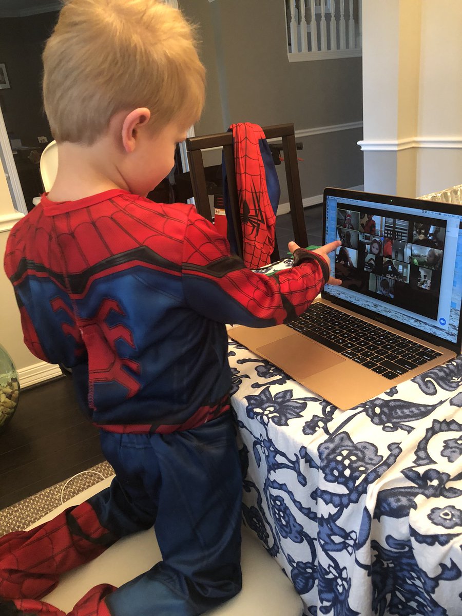 CourtneyHSES's tweet photo. Costume day for the  Llama Zoom call! Spider-Man in the house! #WeLoveHSES #HSESstrong #llama #distantlearning https://t.co/0Q9iqiBCML
